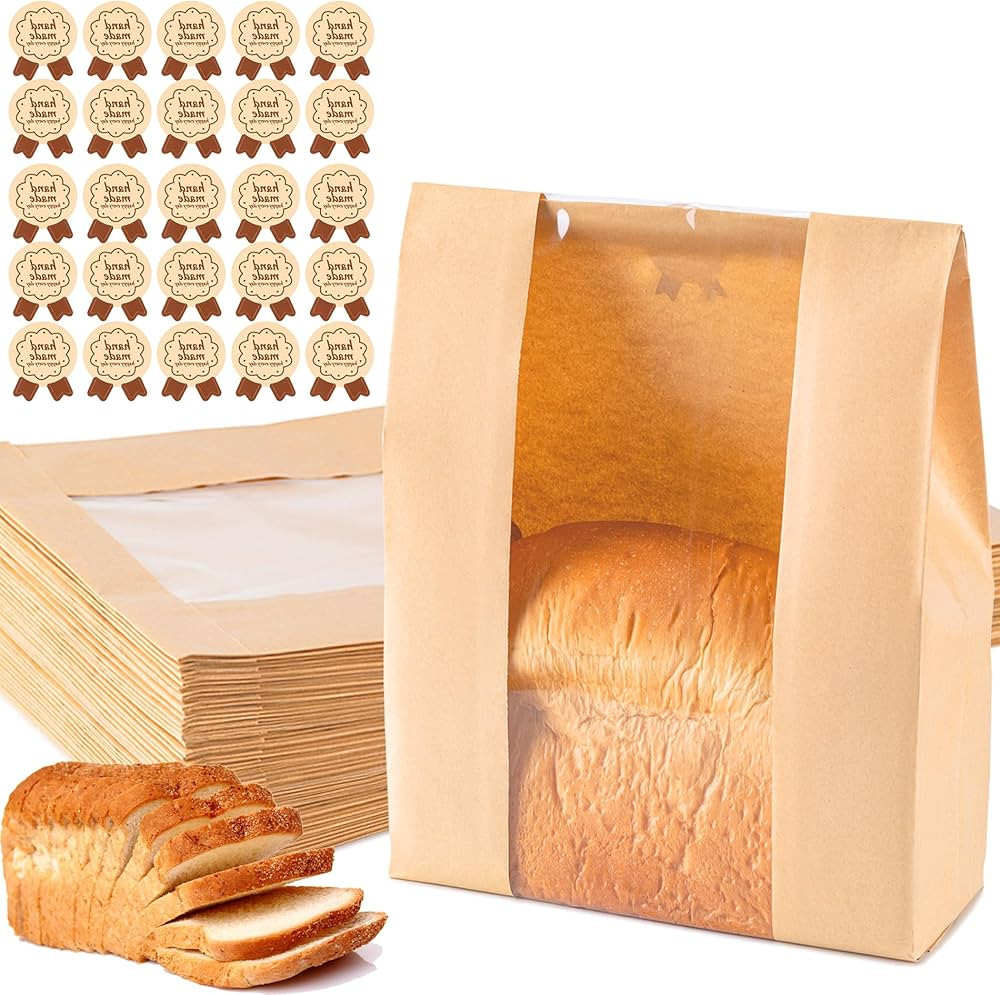 Paper Bread Bags 25PCS, Sourdough Bread Bags for Homemade Bread, Large Bakery Bags with Window In... | Amazon (US)
