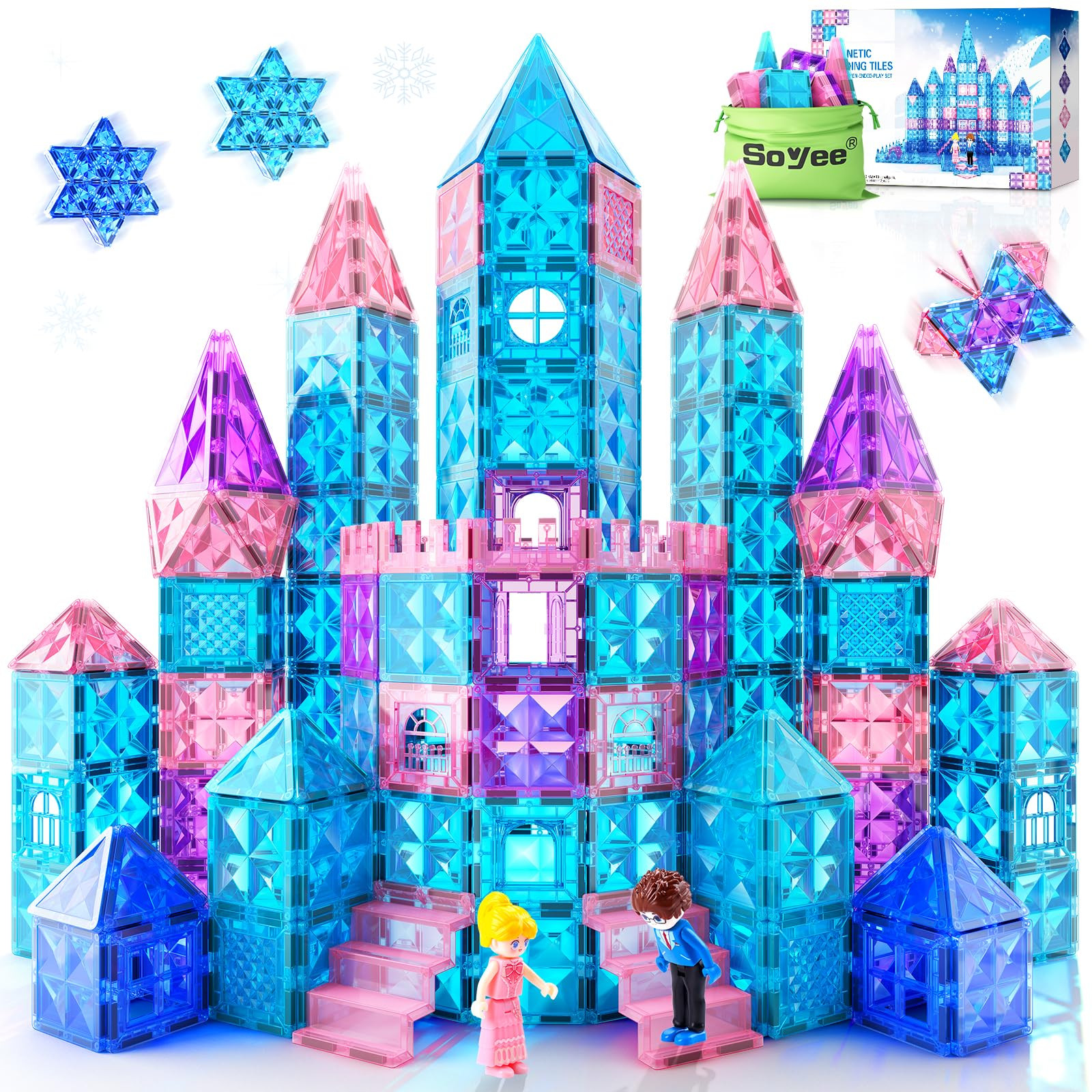 Magnetic Tiles 102pcs with 2 Stairs 2 Dolls Princess Castle Building Girls Toys Age 4-5 6-8 Magne... | Amazon (US)