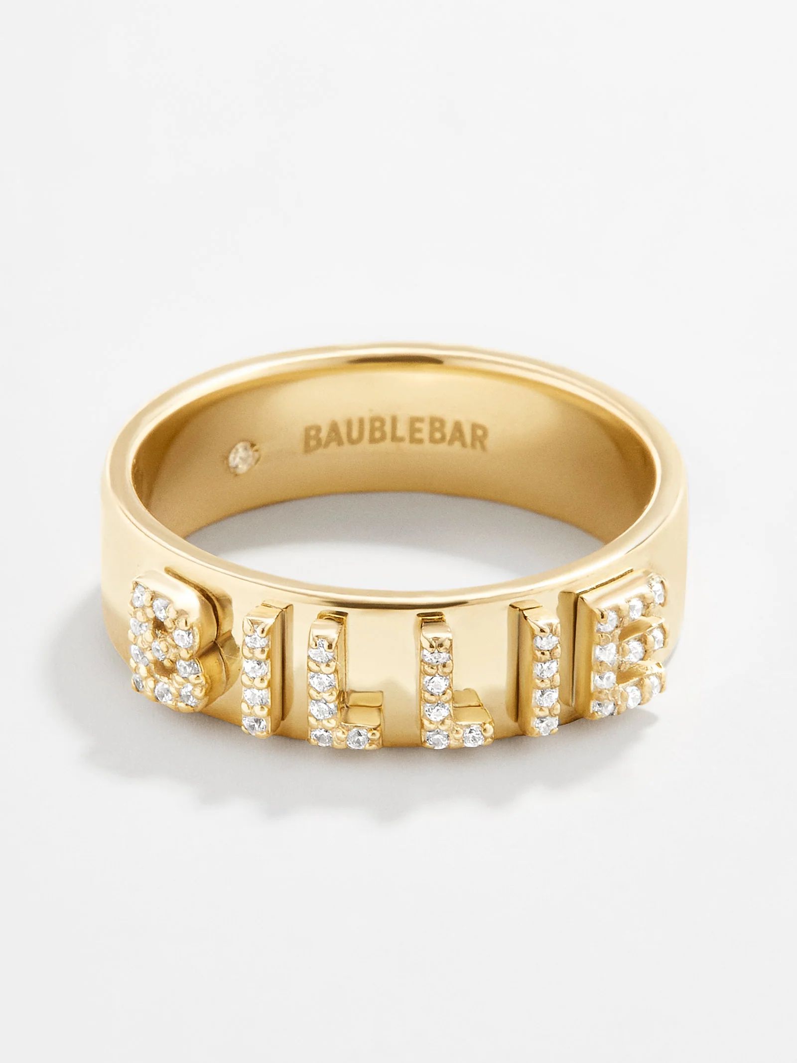 18K Gold Pavé Custom Block Ring | BaubleBar (US)