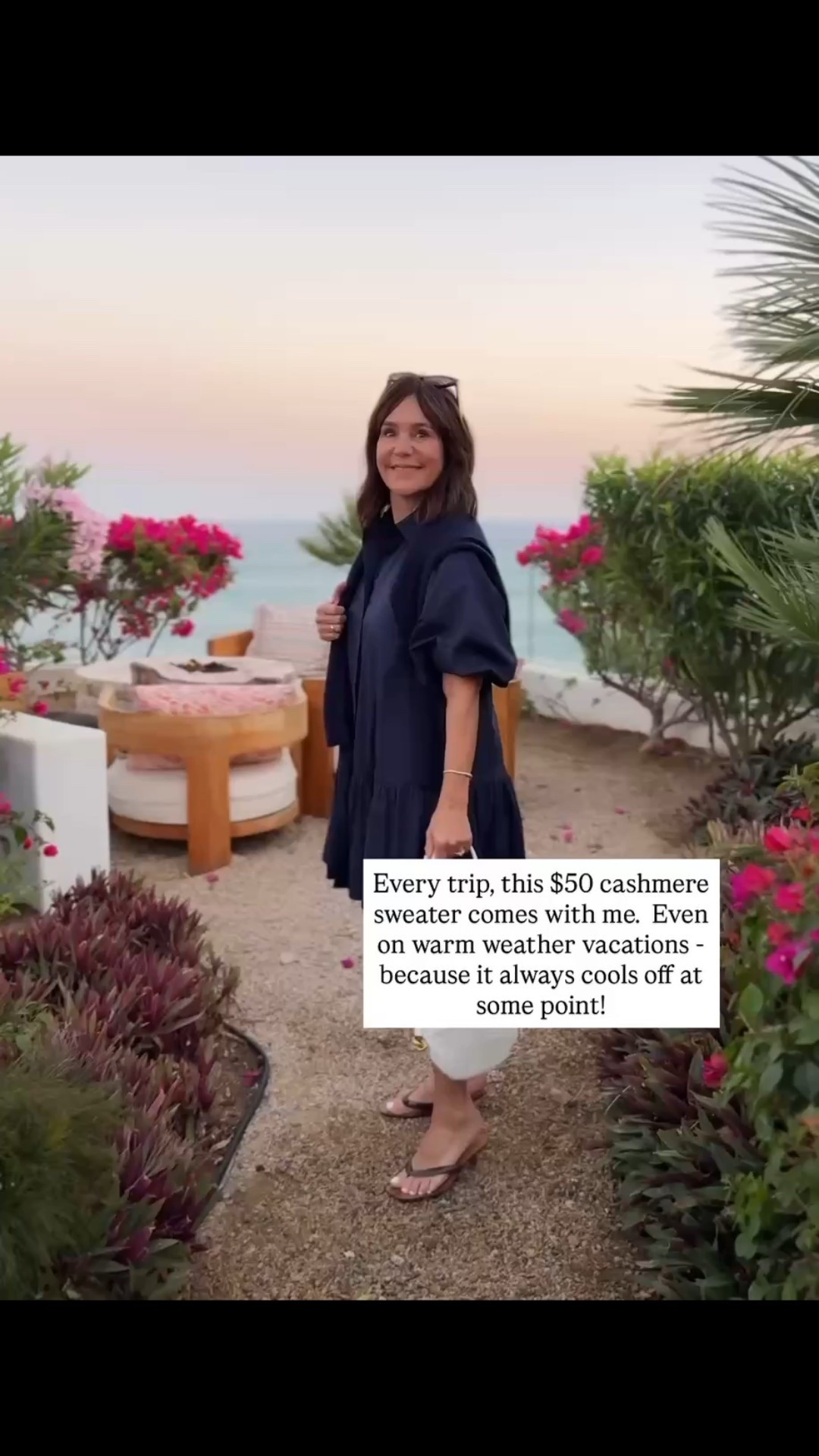 I own this $50 cashmere sweater in multiple colors and always bring them on vacation to throw over my shoulders!

#LTKTravel #LTKSeasonal #LTKOver40