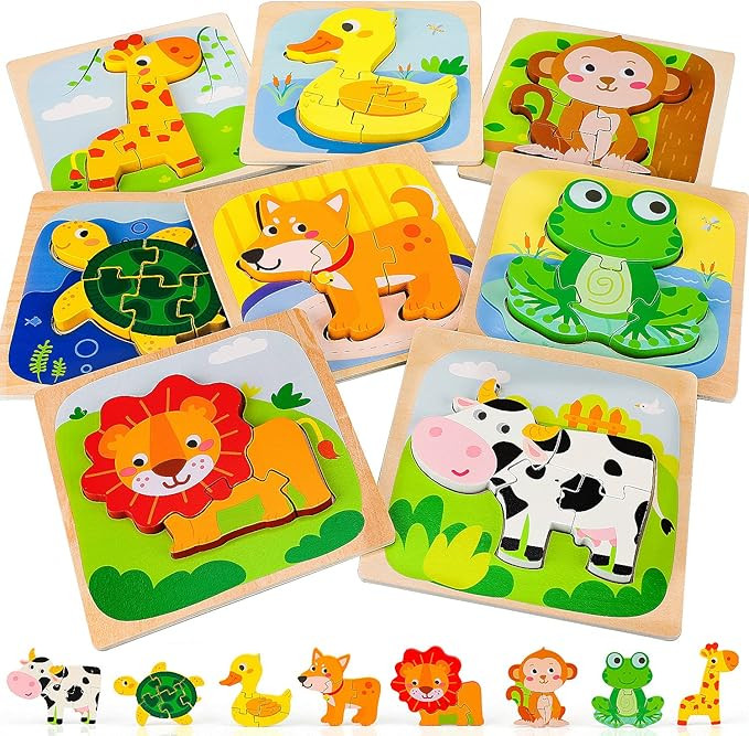 TOY Life 8 Pack Wooden Puzzles for Toddlers 1 2 3 4 - Animal Shape Puzzle Toddler Montessori Toy-... | Amazon (US)