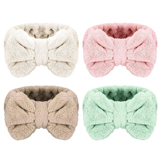 Senkary 4 Pack Bow Makeup Headband Microfiber Bowtie Headbands Towel Spa Headband Soft Bath Showe... | Amazon (US)