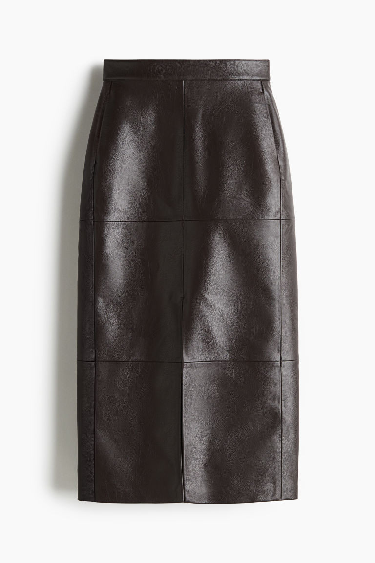 Coated pencil skirt - Dark brown - Ladies | H&M GB | H&M (UK, MY, IN, SG, PH, TW, HK)