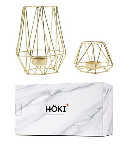 Set of 2 Gold Geometric Metal Tealight Candle Holders for Living Room & Bathroom Decorations - Cente | Amazon (US)