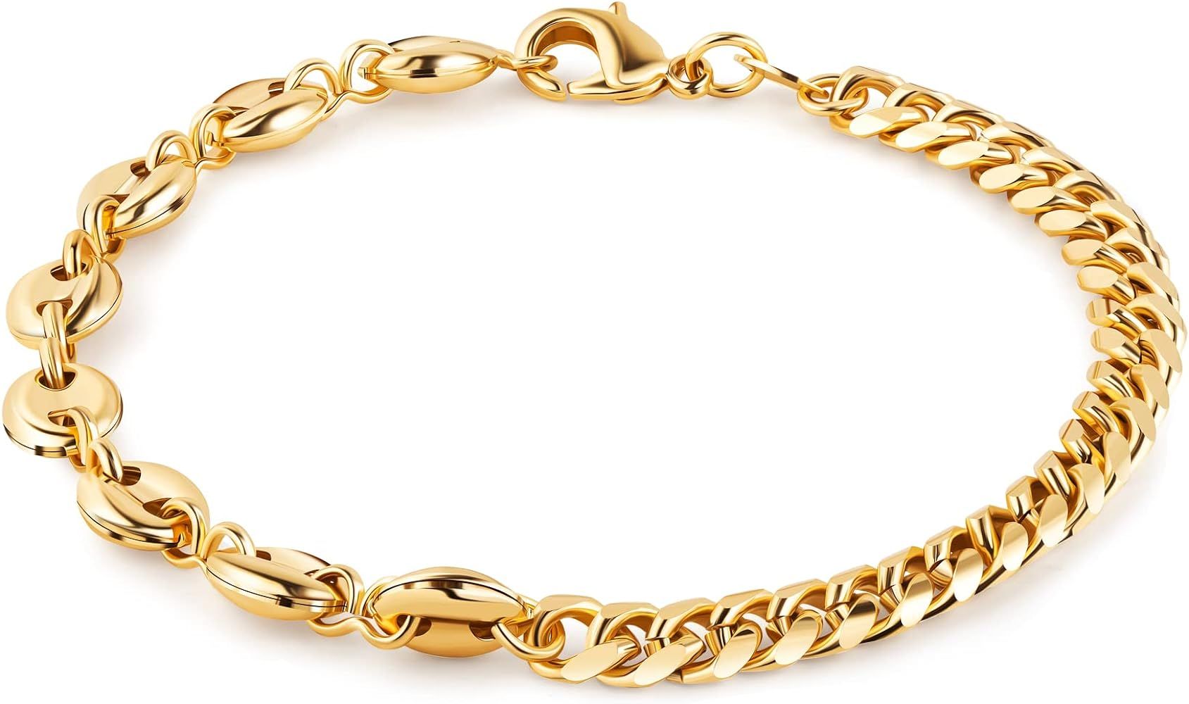 Barzel 18K Gold Plated Mariner & Cuban Link Bracelet For Women - Made In Brazil | Amazon (US)