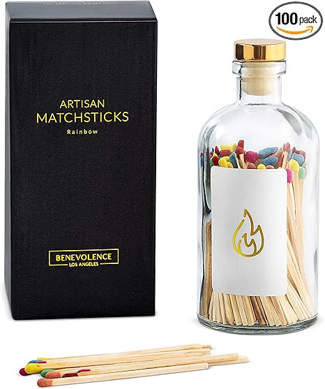 Benevolence LA Decorative Wooden Matches in Glass Jar with Striker | 4 Inches Colored Safety Long... | Amazon (US)