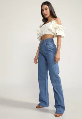 Calça Jeans Forever 21 Wide Leg Desfiada Azul | Dafiti (BR)