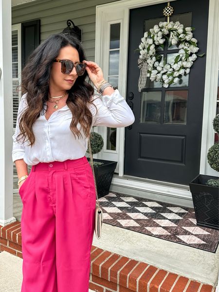 Work outfit
Pink pleated pants 
White button down

#LTKfindsunder50 #LTKover40