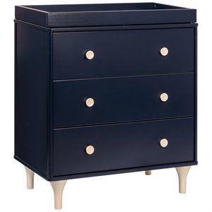 Babyletto Lolly 3 Drawer Changer Dresser in Navy and Washed Natural | Cymax