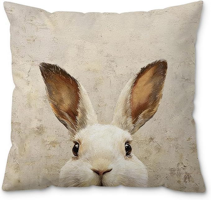 Vintage Easter Bunny Pillow Cover 18x18, Gifts for Bunny Rabbit Lovers, Rustic Farmhouse Easter R... | Amazon (US)