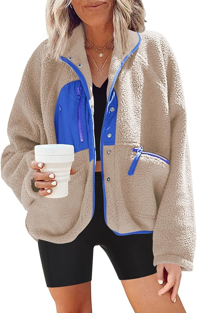Nirovien Womens Fuzzy Fleece Jacket Button Down Sherpa Coats Casual Winter Warm Outwear with Pock... | Amazon (US)