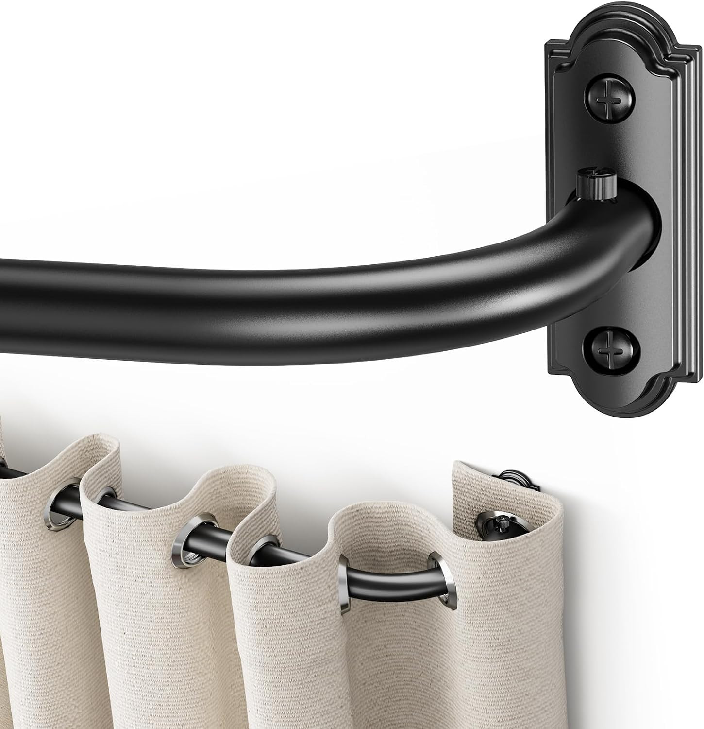 YaFex Curtain Rod 32-86 Inch, 1 Inch Heavy Duty Black Curtain Rods for Windows, Adjustable Window Treatment Rods, Wrap Around Ceiling Outdoor Curtain Rod for Bedroom | Amazon (US)