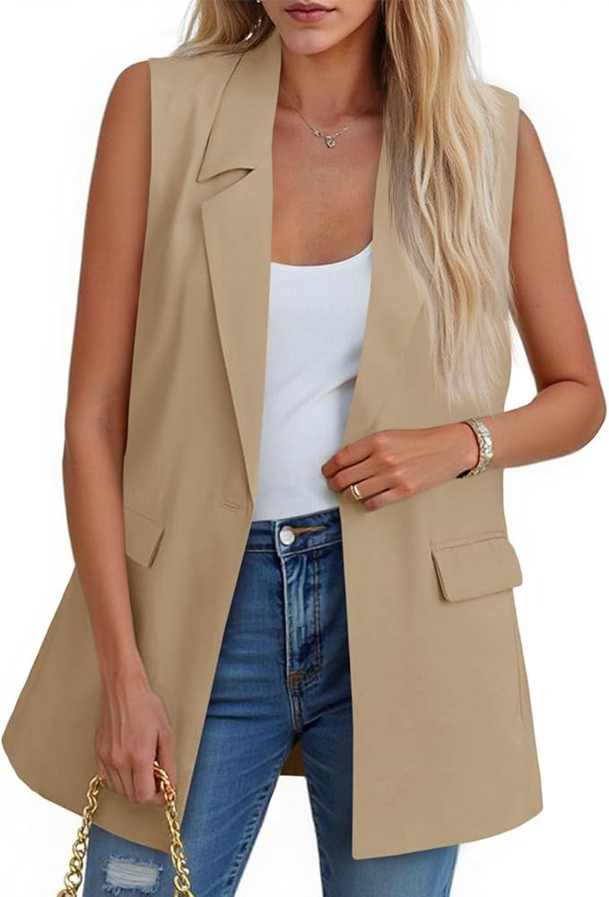 Cicy Bell Women's Sleeveless Blazer Vest Casual Open Front Single Button Summer Jacket with Pocke... | Amazon (US)