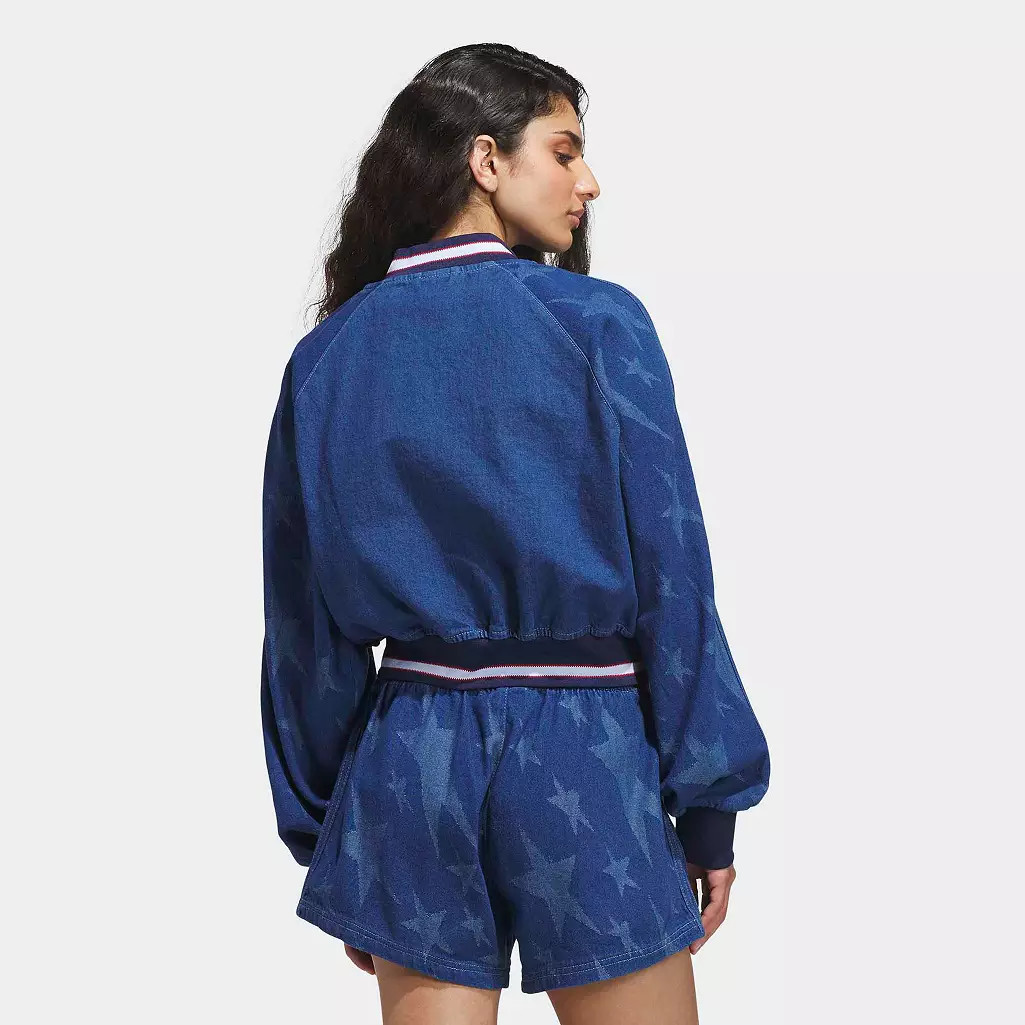 adidas Originals Women's Denim Graphic Varsity Bomber Jacket | DICK'S Sporting Goods