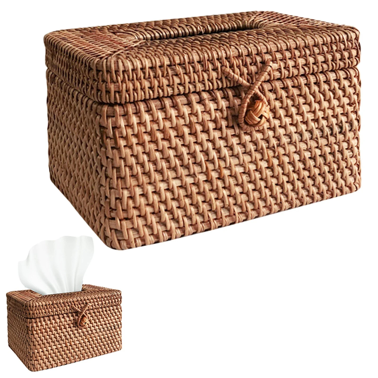 BinKFF Rectangular Rattan Woven Tissue Box Cover Holder | Handmade Rustic Tissue Paper Box, Decor... | Walmart (US)