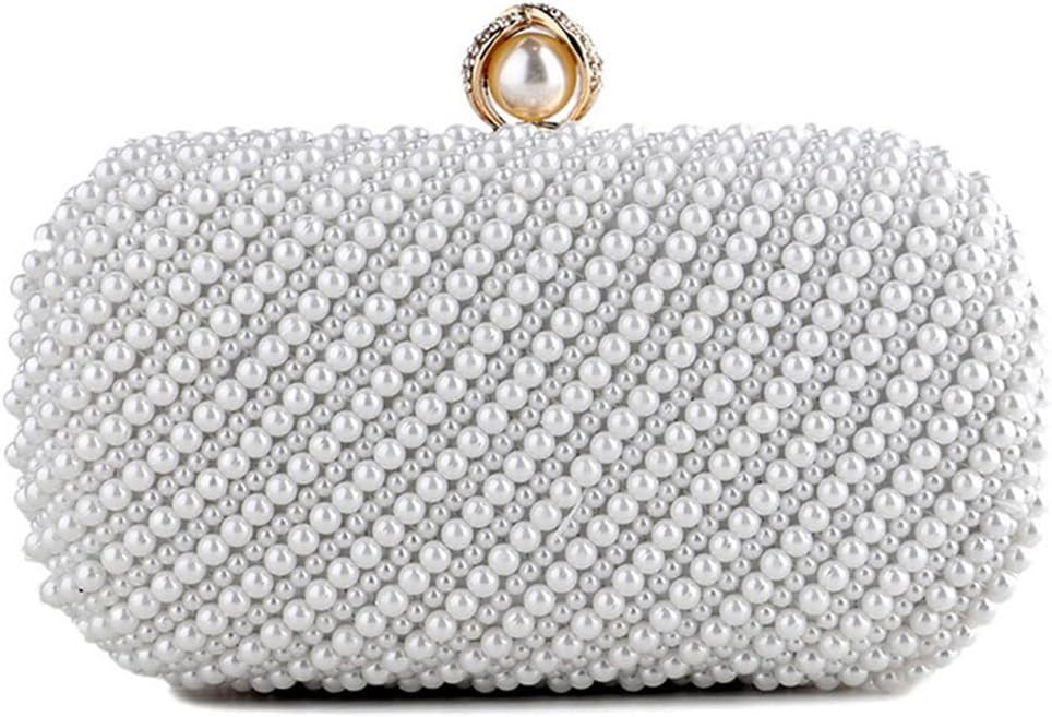 Women Pearl Purses Striped Beaded Bag Pearl Bag Bridal Purse Crystals Top with Detachable Chain Wedding Party Prom White | Amazon (US)