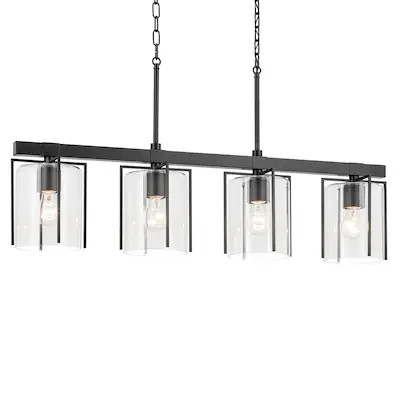 Kichler Birk 4 -Light Matte Black Farmhouse Clear glass Linear Large Hanging Kitchen Island Light... | Lowe's