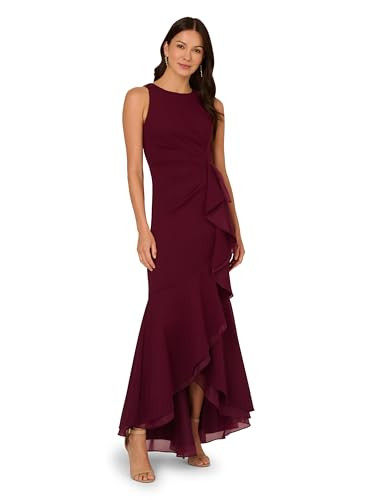 Adrianna Papell Women's Ruffle Crepe Halter Gown | Sleeveless Formal Evening Gown with High Low Ruffle Skirt, Cabernet, 4 | Amazon (US)