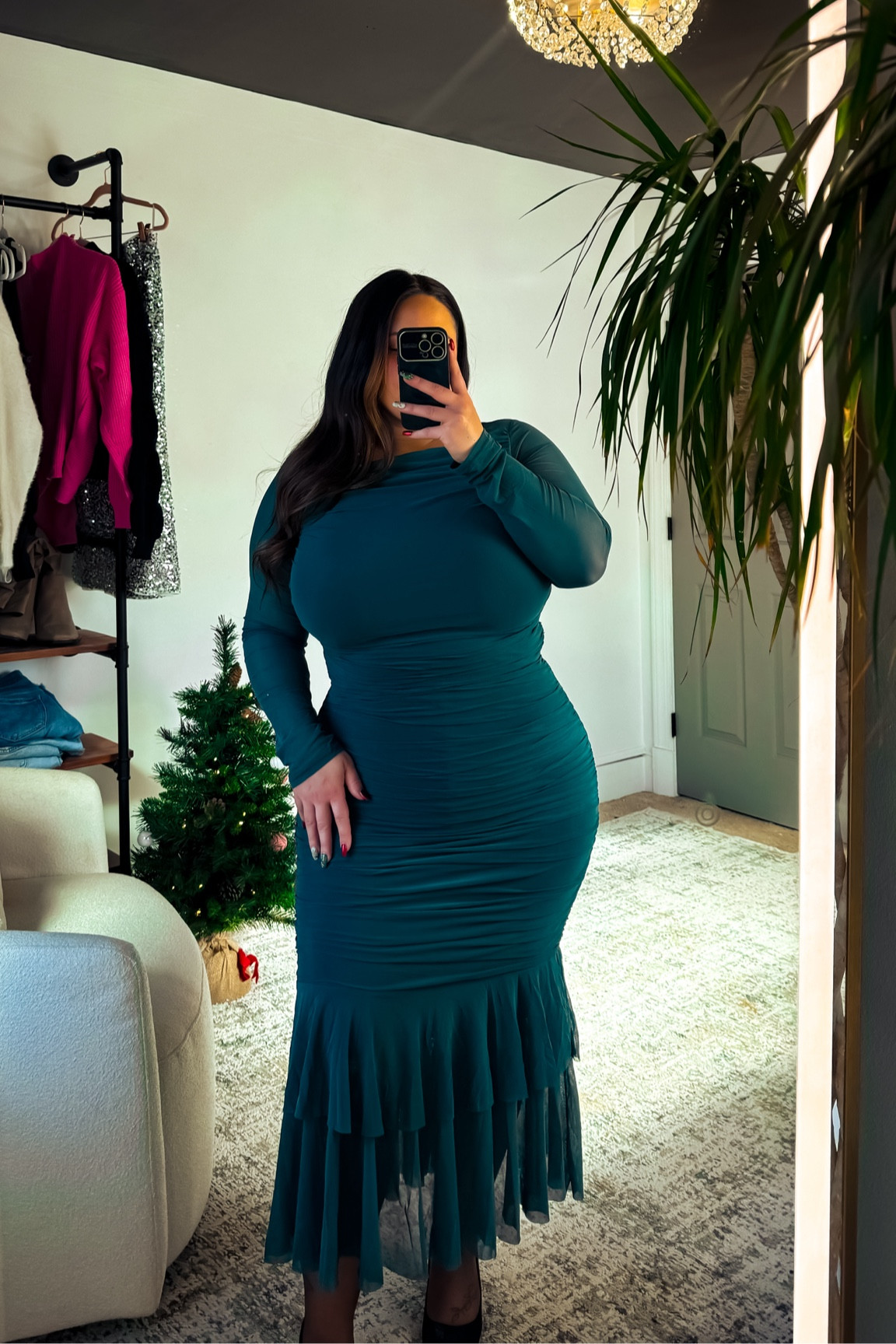 Shown in size XL, stretchy and ruched for a forgiving fit! 

Perfect for a winter wedding or conservative holiday party! 

Mesh, ruched, winter dress, semi formal, affordable, 

#LTKMidsize #LTKStyleTip #LTKPlusSize