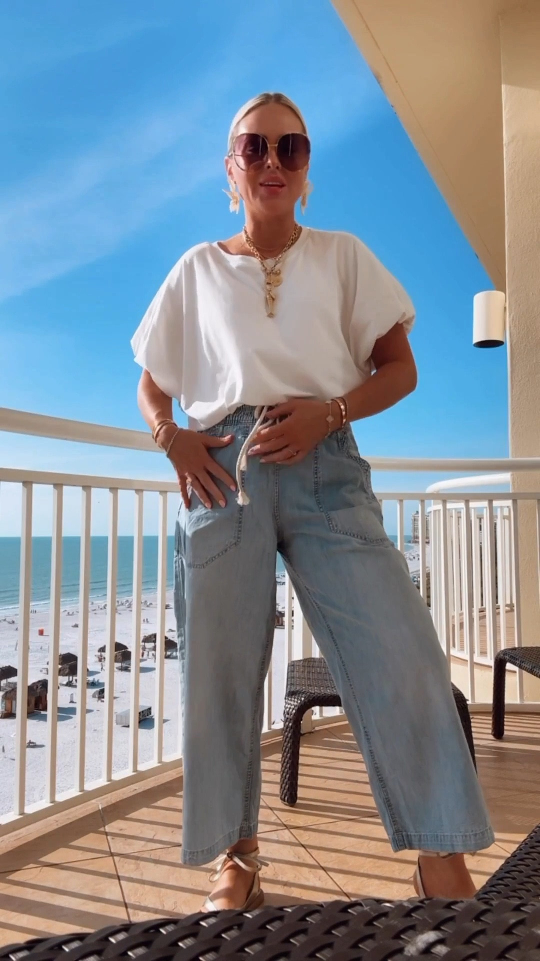 I love this outfit! 🩵 my exact color jean is sold out but available in 7 new colors. ✨
Small in pants, med in top 

Style. Jeans. Summer outfit. Bubble tee. Spring 2026. Spring outfit. 

#LTKootd #LTKSeasonal