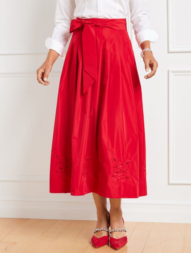 Embroidered Taffeta Fit & Flare Skirt | Talbots