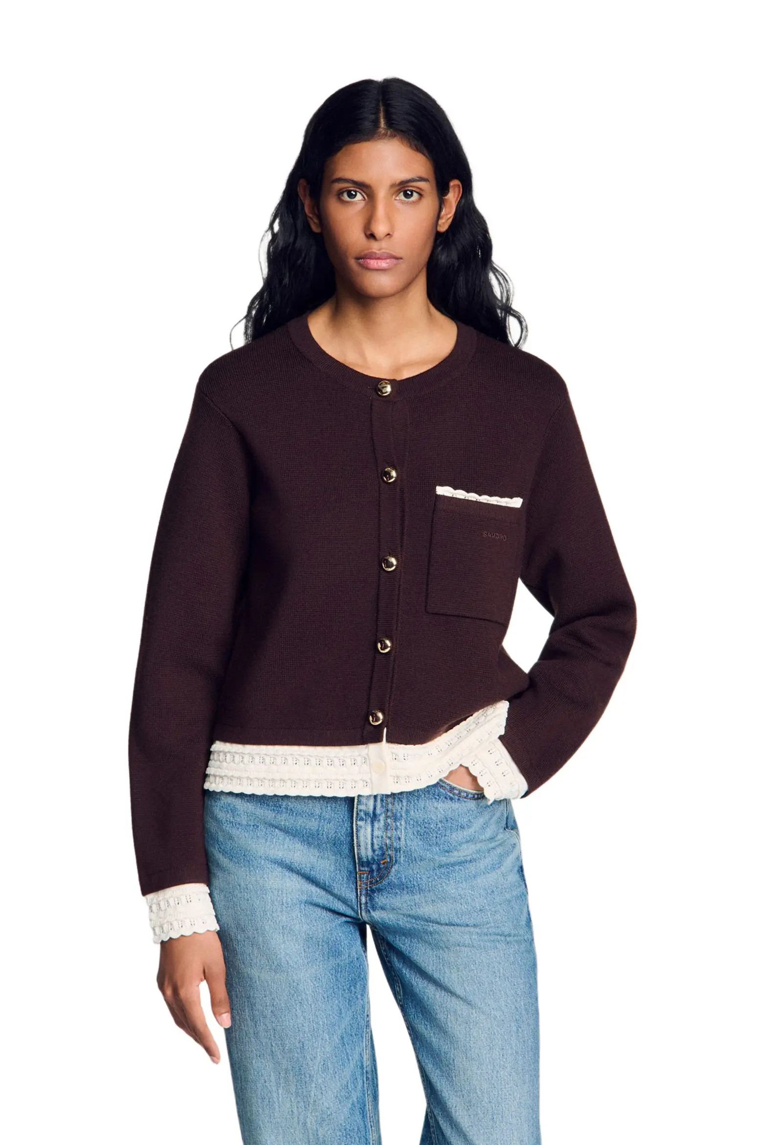SANDRO Cardigan with contrast lace (Women) | Nordstrom | Nordstrom