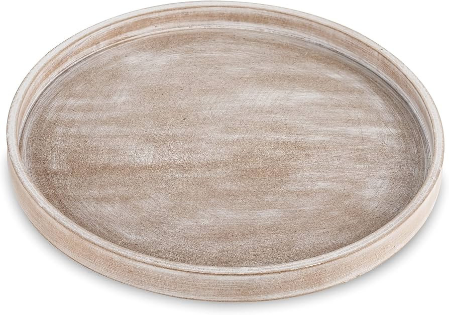 Hanobe Decorative Coffee Table Tray: White Washed Wood Tray Round Rustic Wooden Trays Circle Farm... | Amazon (US)