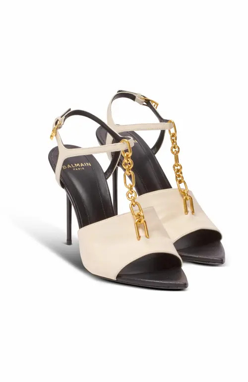 Balmain Sync Leather Sandals With Heel in Beige at Nordstrom, Size 39 | Nordstrom
