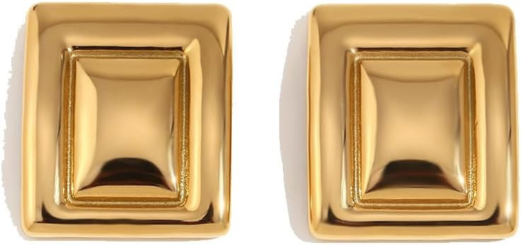 Kokoma Geometric Chunky Earrings for Women Large Square Boho Statement Stud Earrings Thick Dome E... | Amazon (US)