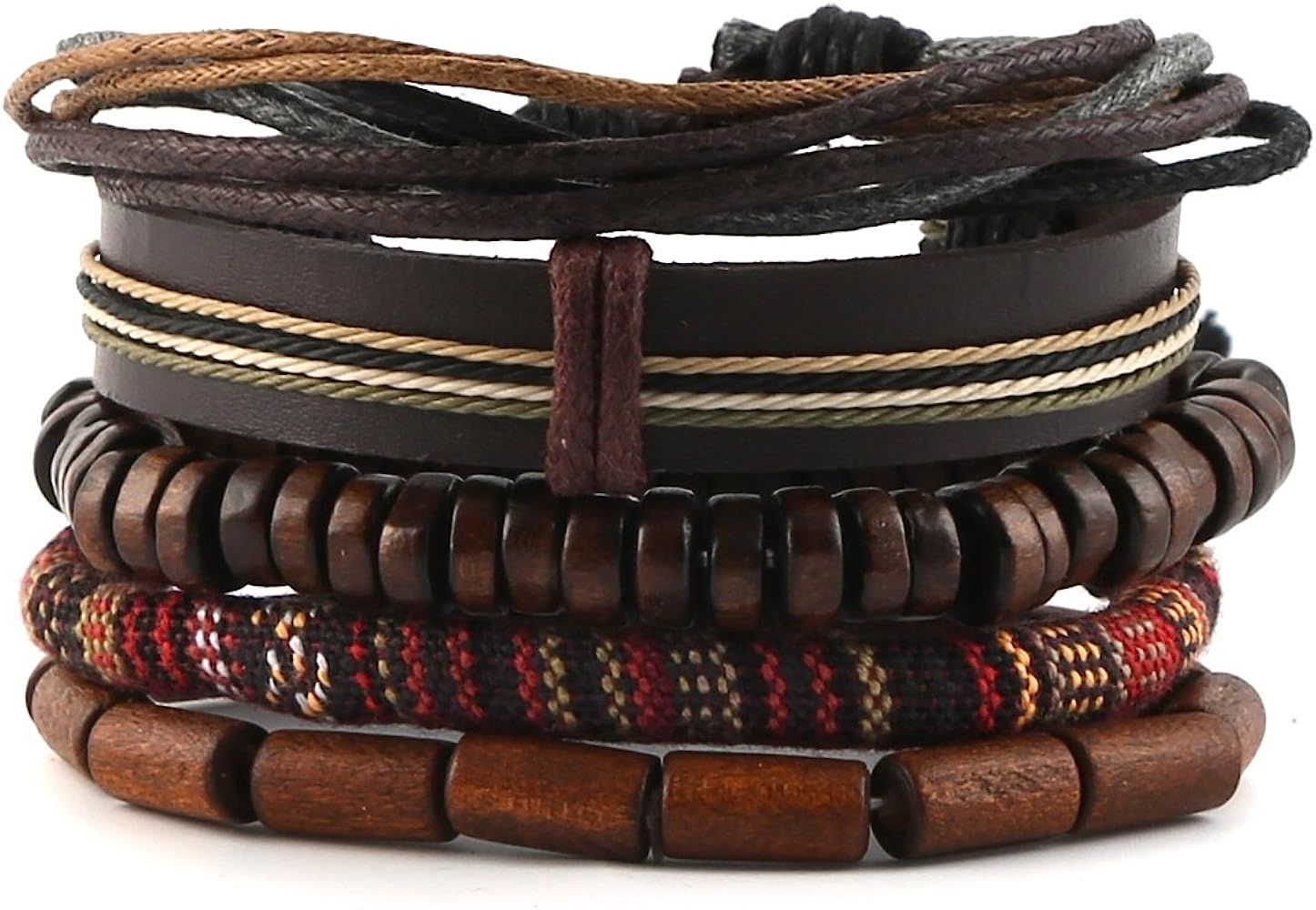 HZMAN Wrap Bracelets Men Women, Hemp Cords Wood Beads Ethnic Tribal Bracelets, Leather Wristbands | Amazon (US)