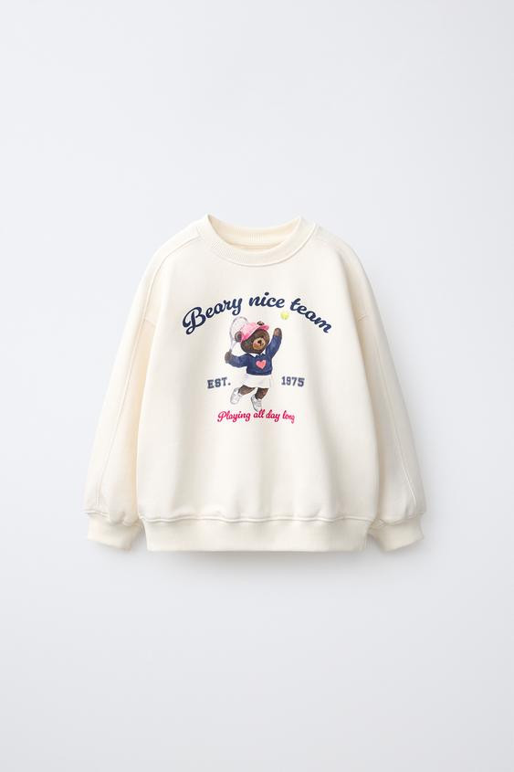 Zara - Bear Print Sweatshirt - Ecru - 4 Years (40,9 Inches) - Kids | Zara US
