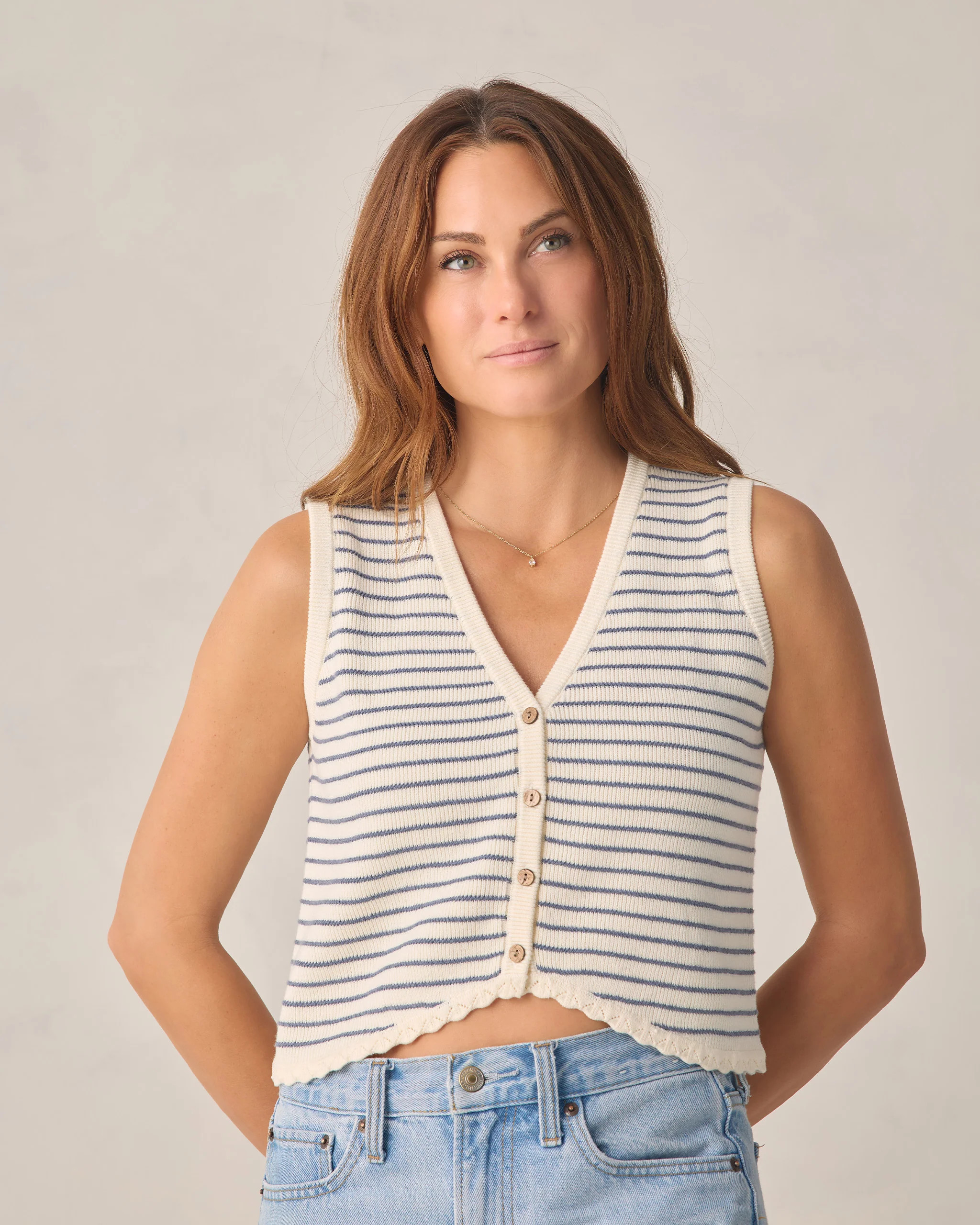 Women's Knit Vest Marine Stripe | Rylee + Cru
