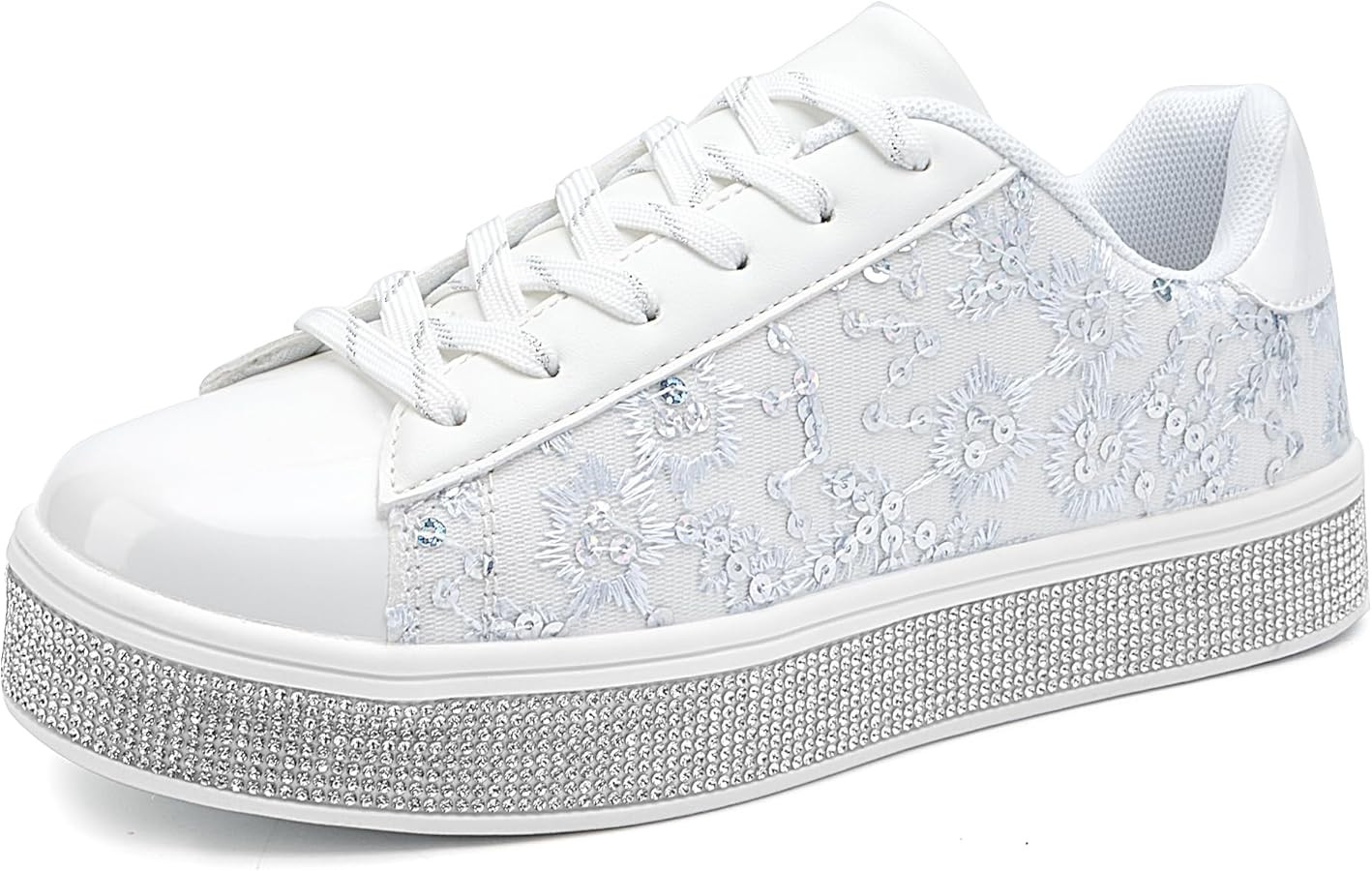 UUBARIS Women's Glitter Tennis Sneakers Floral Dressy Sparkly Sneakers Rhinestone Bling Wedding B... | Amazon (US)