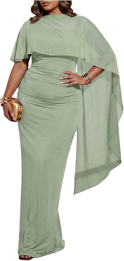 Verdusa Women's Plus Size Fold Over Maxi Cocktail Dresses Elegant Bodycon Dress Formal Outfits | Amazon (US)