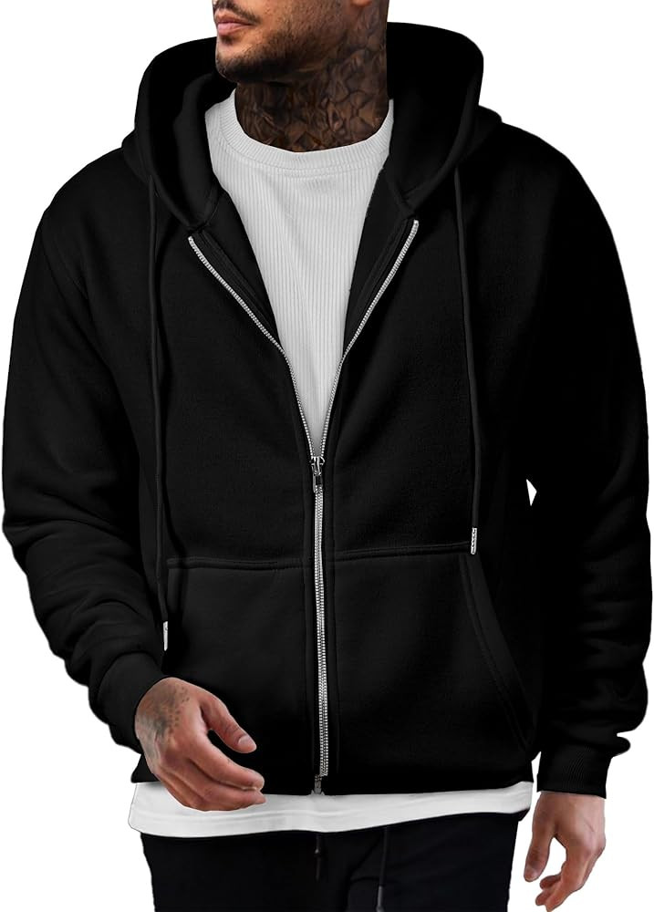 JMIERR Mens Full Zip Casual Cotton Hooded Fleece Drawstring Hoodies Pullover Sweatshirts Casual L... | Amazon (US)