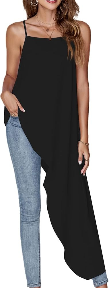 Umenlele Women's High Low Tunic Top Sleeveless Square Neck Asymmetrical Hem Cami Blouse Loose Fit... | Amazon (US)