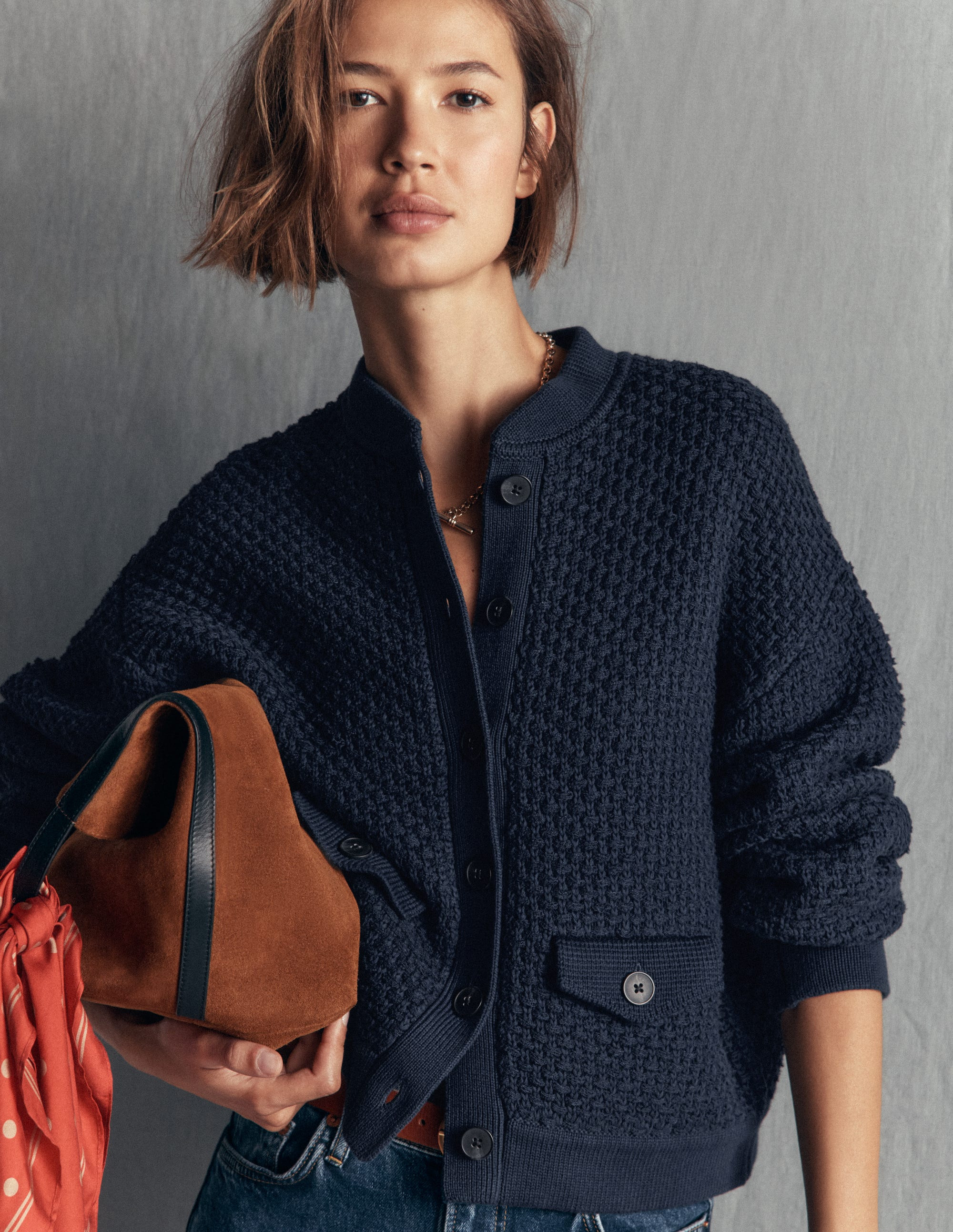 Veste bomber en maille textur\u00e9e-Bleu marine | Boden FR