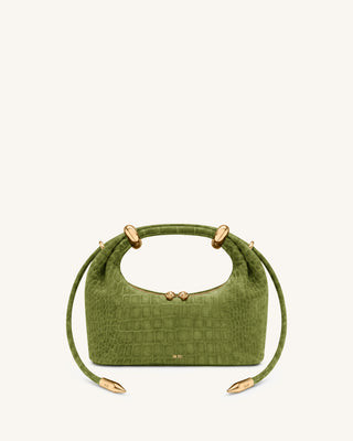 Ellie Faux Suede Metal Ring Embellished Top Handle Bag - Green Croc | JW PEI US
