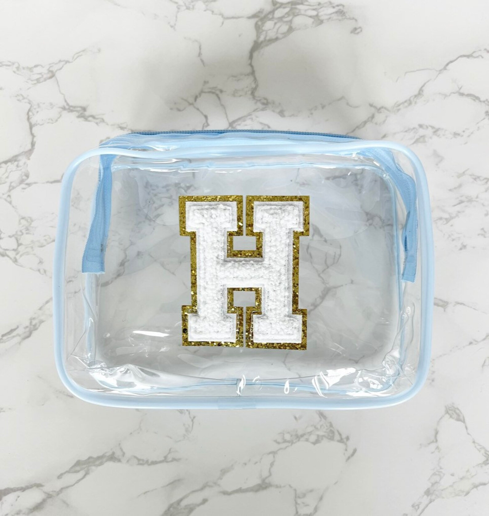 Chenille Letter Bag // Clear Personalized Cosmetic Bag// Clear | Etsy | Etsy (US)