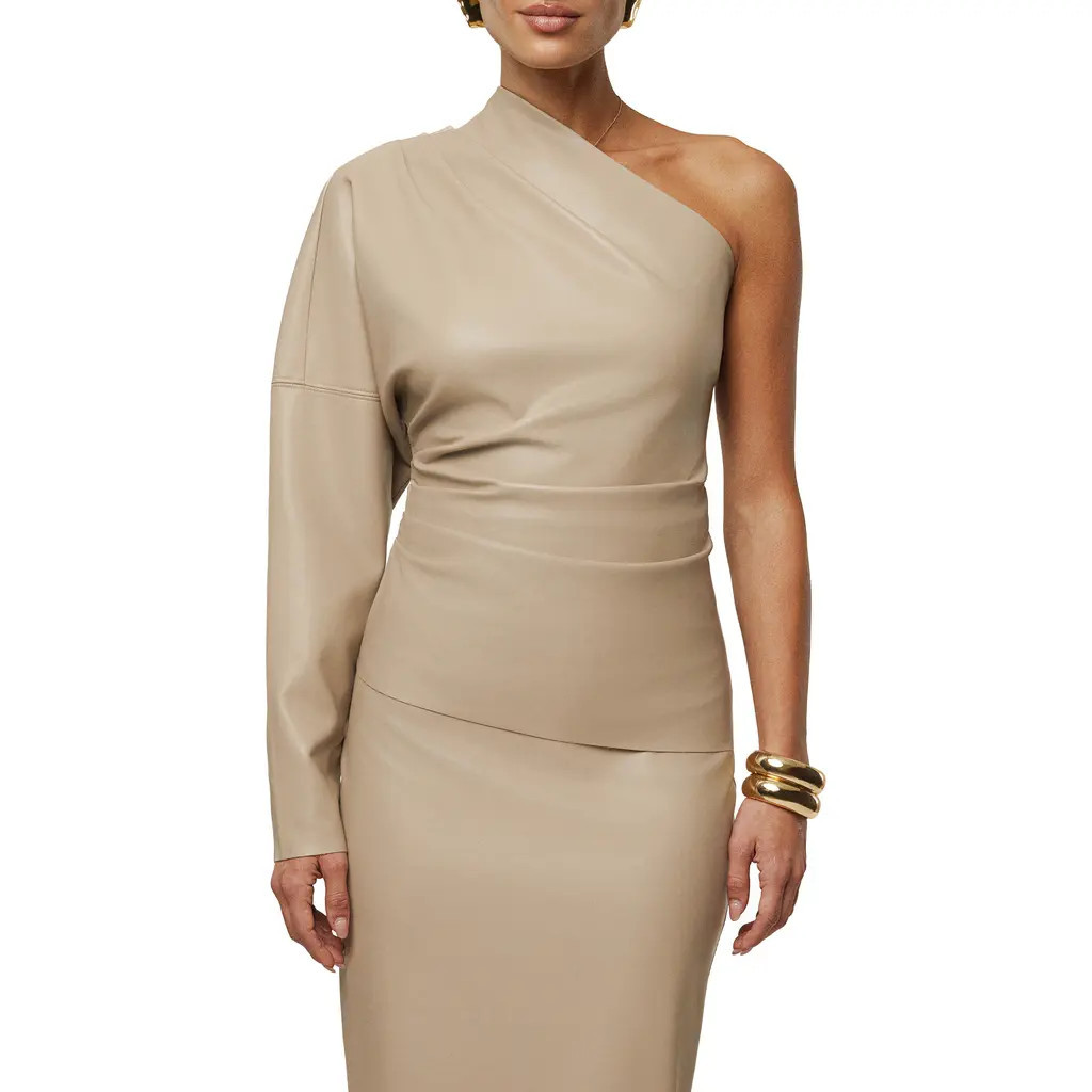 JLUXLABEL Demi One-Shoulder Faux Leather Top in Ivory at Nordstrom, Size Small | Nordstrom