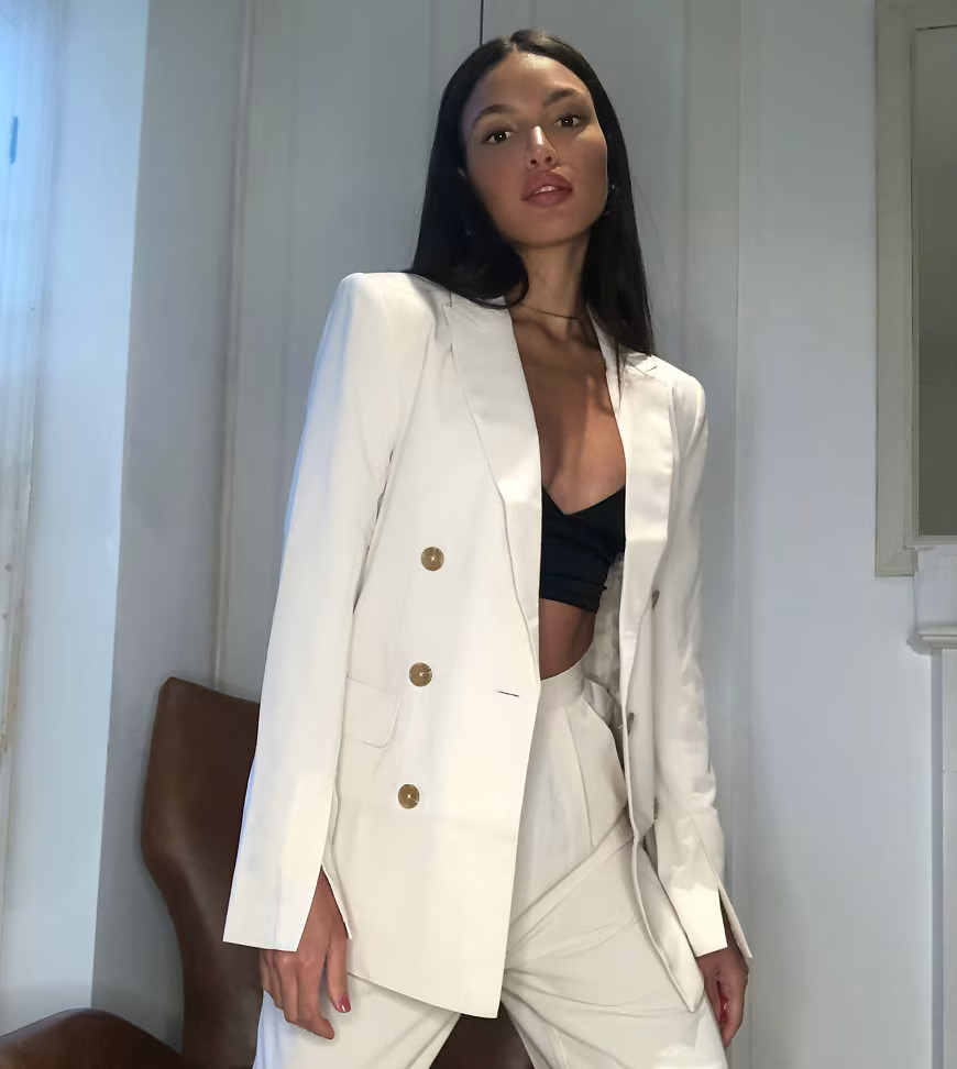 ASOS DESIGN Tall button suit blazer in ecru-White | ASOS (Global)