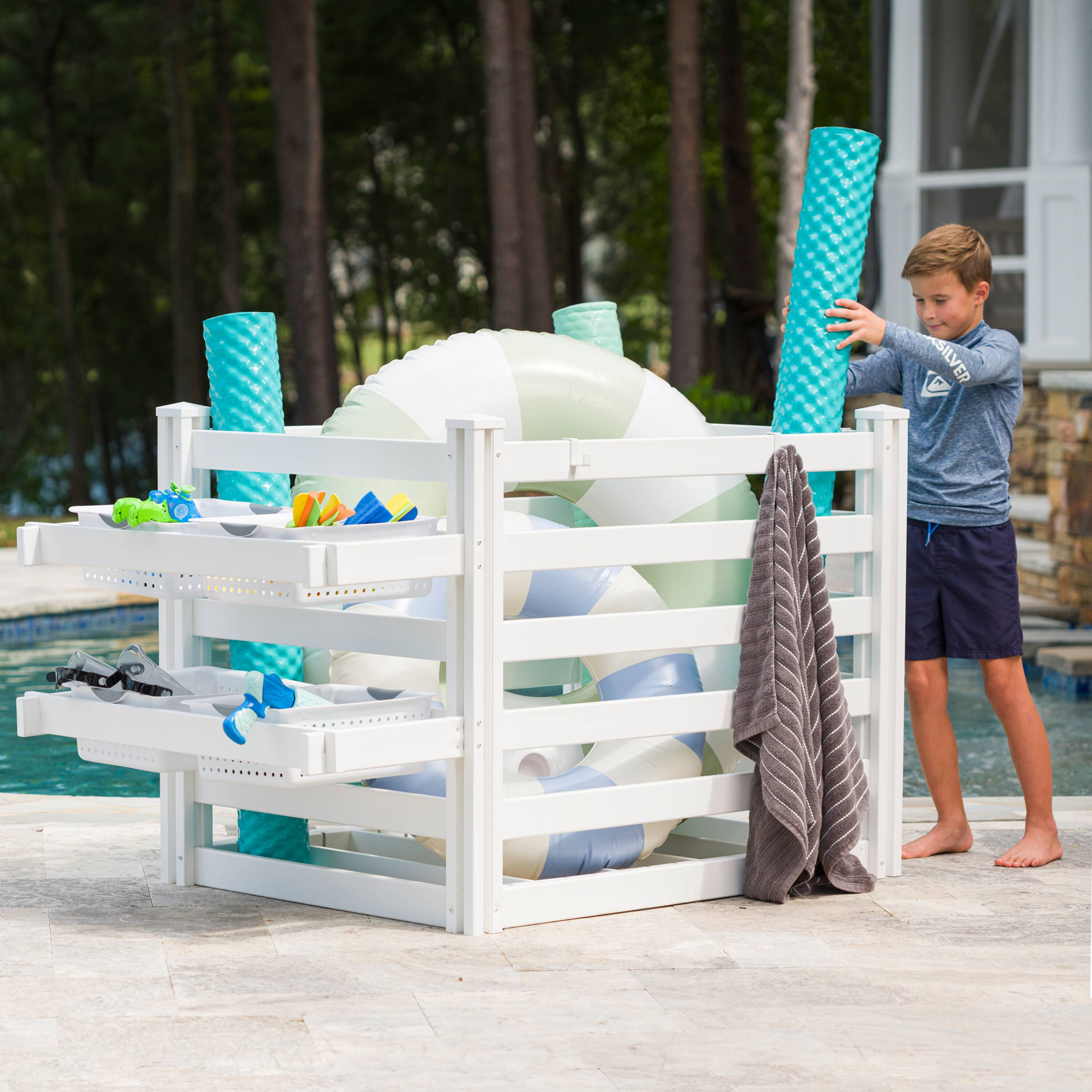 Zippity Outdoor Products Zippity Poolside White PVC Pool toy storage | ZP19061 | Lowe's