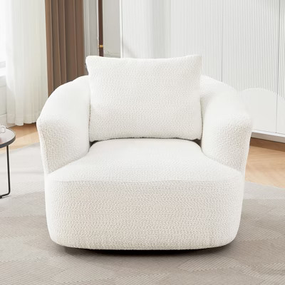 38" Swivel Barrel Accent Chair with Beige Upholstered Boucle and Throw Pillow, Modern Swivel Chair Sofa for Living Room,Swivel Chair for Office-Koiai | Target
