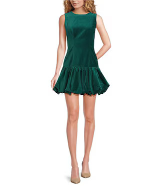 Trina Turk Splendored Velveteen Round Neck Sleeveless Drop Waist Bubble Hem Dress | Dillard's | Dillard's