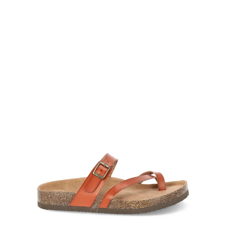 Time and Tru Women's Asymmetric Strap Footbed Sandals, Wide Width Available | Walmart (US)