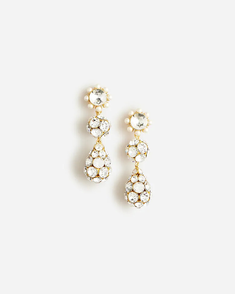 Crystal and pearl triple-drop earrings | J. Crew US