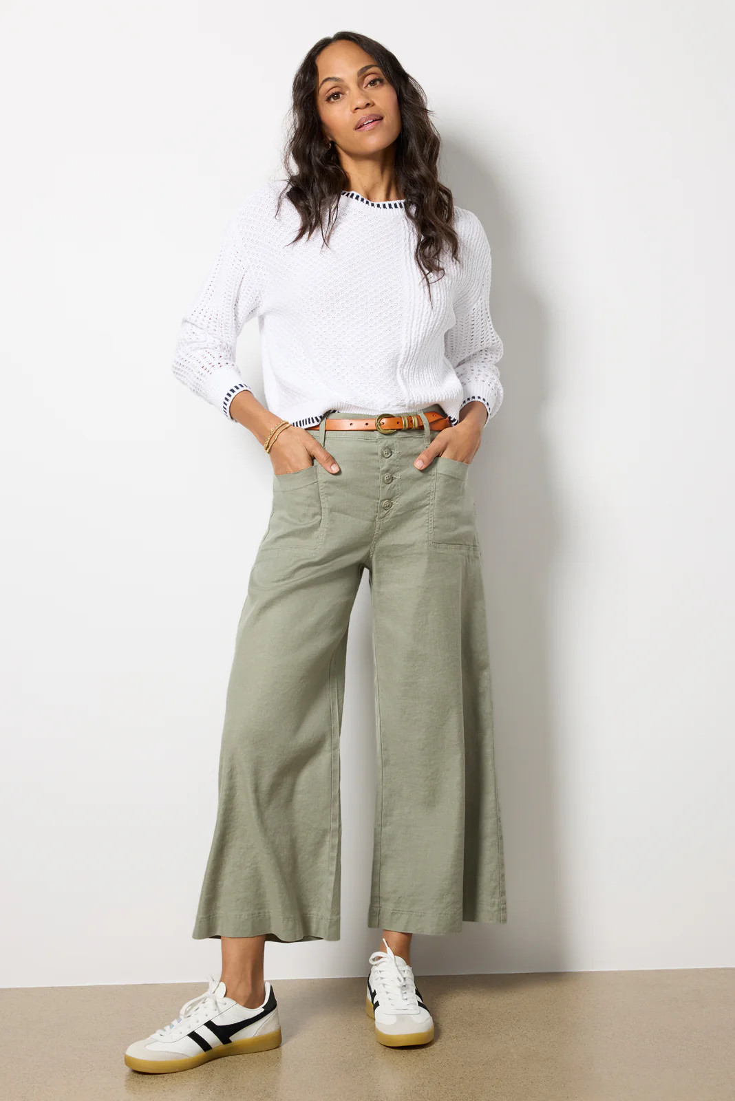 Joelle Stretch Linen Cropped Wide Leg | Evereve