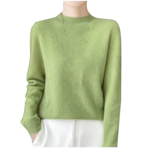 Cashmere Sweater for Women, Fall Winter Crewneck Long Sleeve Cashmere Sweaters Casual Solid Color Pullover Cashmere Knit Sweater Soft Pullover Cashmere Sweaters, Green, XX-Large | Amazon (US)