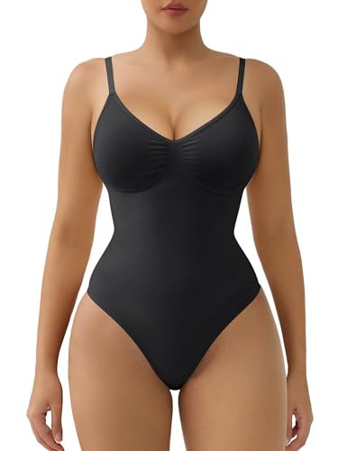 SHAPERX Bodysuit for Women Tummy Control Shapewear Seamless Sculpt Body Shaper with Removable Pads,SZ5015-Black-S/M | Amazon (US)