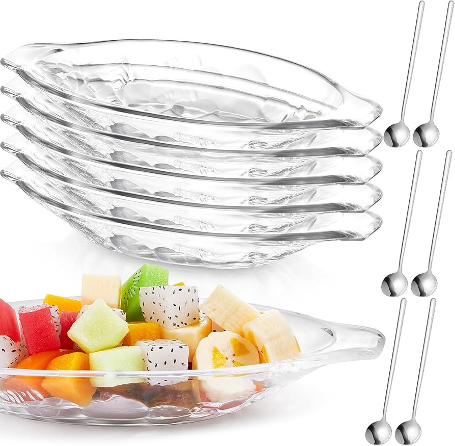 Mumufy 6 Pcs Acrylic Banana Split Boats Bowls, 6.3 oz Ice Cream Sundae Bowls with 6 Pcs Stainless... | Amazon (US)